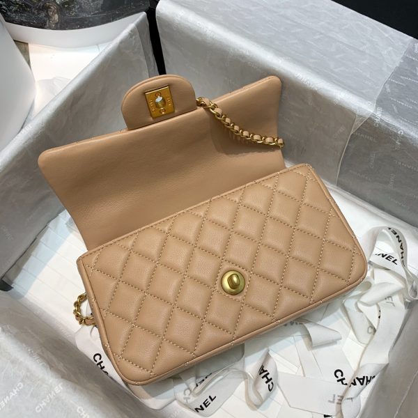 Chanel Women Mini Flap Bag with Top Handle Lambskin & Gold-Tone Metal Sandy (7)