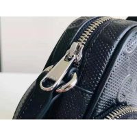 Gucci GG Unisex Embossed Mini Bag Black Leather Cotton Linen