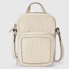 Gucci GG Unisex Embossed Mini Bag White Leather Cotton Linen