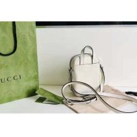 Gucci GG Unisex Embossed Mini Bag White Leather Cotton Linen (10)