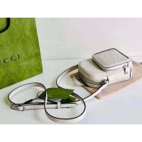 Gucci GG Unisex Embossed Mini Bag White Leather Cotton Linen (10)