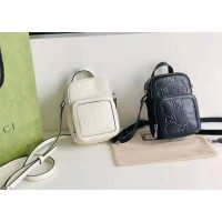 Gucci GG Unisex Embossed Mini Bag White Leather Cotton Linen (10)