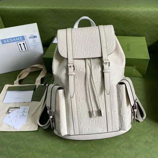 Gucci GG Unisex GG Embossed Backpack White GG Embossed Leather (1)