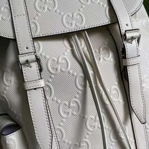 Gucci GG Unisex GG Embossed Backpack White GG Embossed Leather (13)