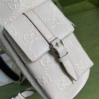 Gucci GG Unisex GG Embossed Backpack White GG Embossed Leather