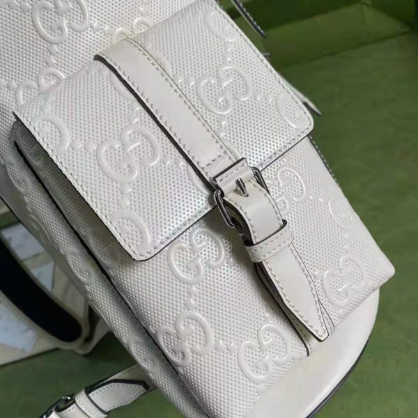 Gucci GG Unisex GG Embossed Backpack White GG Embossed Leather (15)