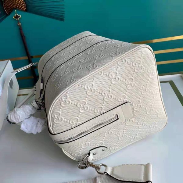 Gucci GG Unisex GG Embossed Duffle Bag White GG Embossed Leather (13)