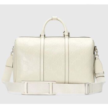 Gucci GG Unisex GG Embossed Duffle Bag White GG Embossed Leather