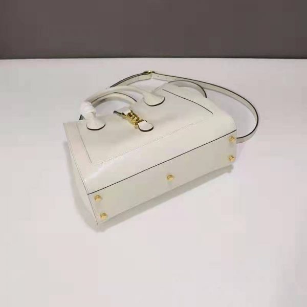 Gucci GG Unisex Jackie 1961 Medium Tote Bag White Leather Gold Toned Hardware (10)