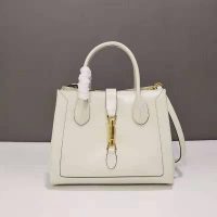 Gucci GG Unisex Jackie 1961 Medium Tote Bag White Leather Gold Toned Hardware