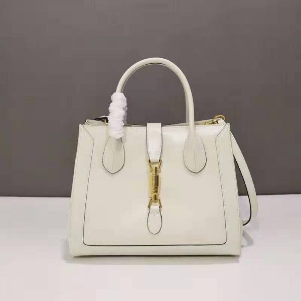 Gucci GG Unisex Jackie 1961 Medium Tote Bag White Leather Gold Toned Hardware (2)