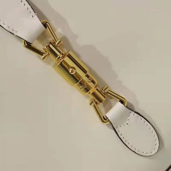 Gucci GG Unisex Jackie 1961 Medium Tote Bag White Leather Gold Toned Hardware (5)