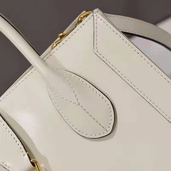 Gucci GG Unisex Jackie 1961 Medium Tote Bag White Leather Gold Toned Hardware (6)