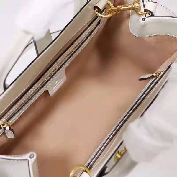Gucci GG Unisex Jackie 1961 Medium Tote Bag White Leather Gold Toned Hardware (8)