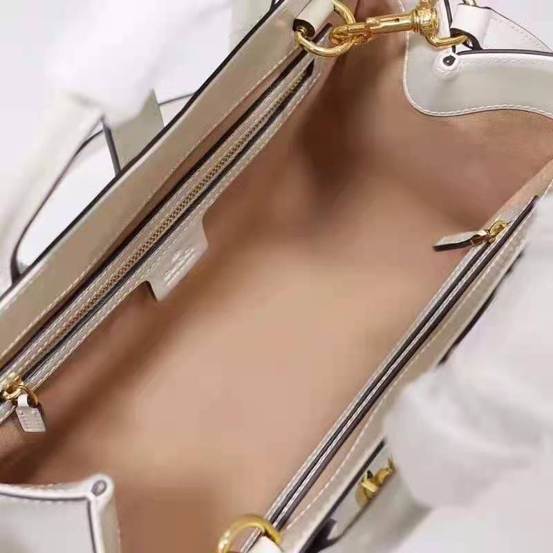 Gucci GG Unisex Jackie 1961 Medium Tote Bag White Leather Gold Toned Hardware