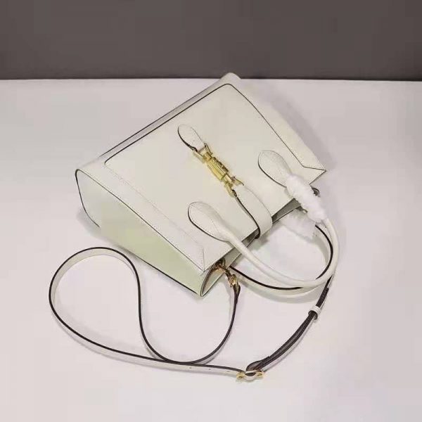 Gucci GG Unisex Jackie 1961 Medium Tote Bag White Leather Gold Toned Hardware (9)