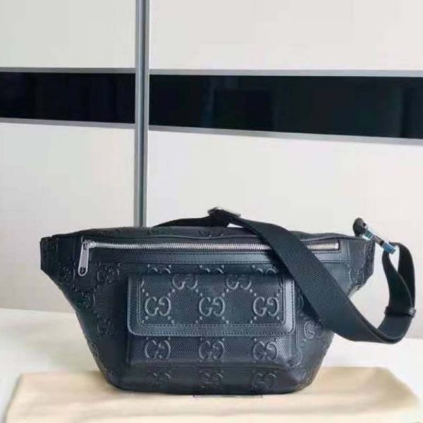 Gucci GG Unisex White Embossed Belt Bag Tonal Leather (1)