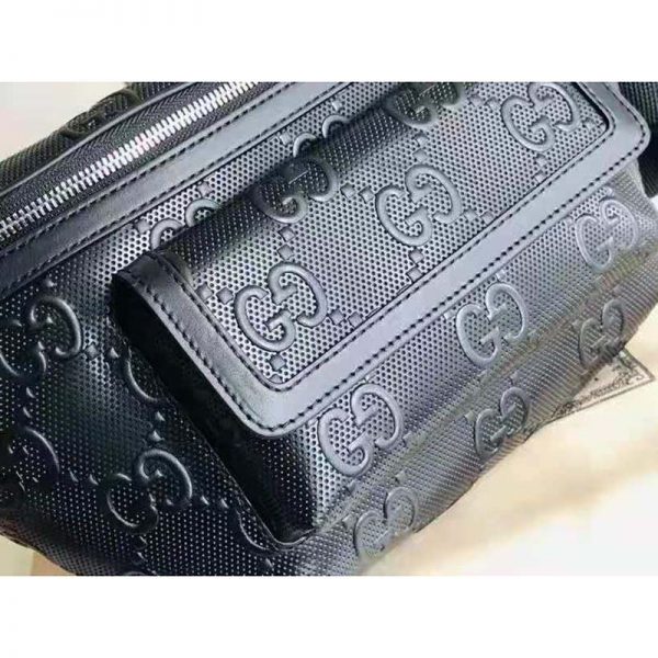 Gucci GG Unisex White Embossed Belt Bag Tonal Leather (6)