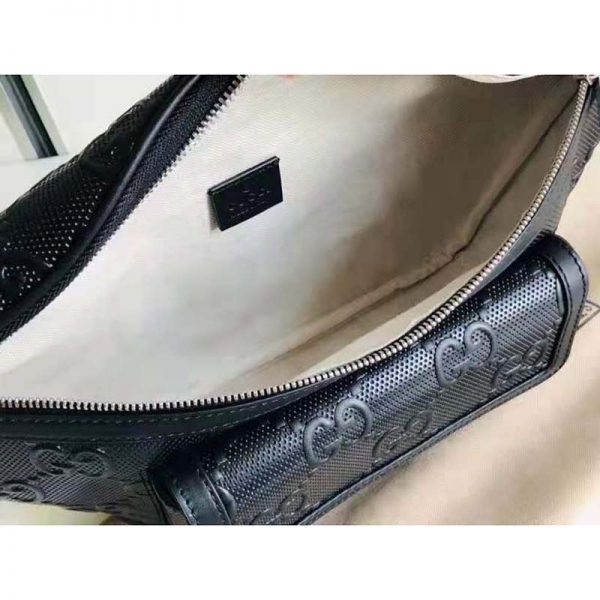 Gucci GG Unisex White Embossed Belt Bag Tonal Leather (9)