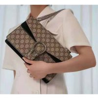 Gucci GG Women Dionysus GG Small Shoulder Bag Beige Ebony GG Supreme Canvas Black Suede