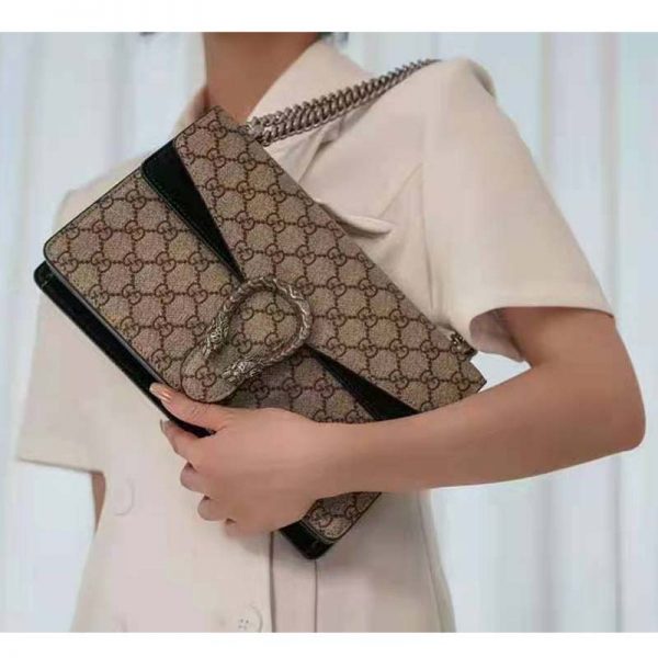 Gucci GG Women Dionysus GG Small Shoulder Bag Beige Ebony GG Supreme Canvas Black Suede (2)