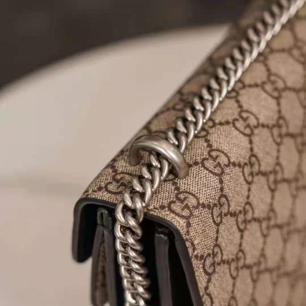 Gucci GG Women Dionysus GG Small Shoulder Bag Beige Ebony GG Supreme Canvas Black Suede (22)