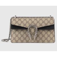 Gucci GG Women Dionysus GG Small Shoulder Bag Beige Ebony GG Supreme Canvas Black Suede