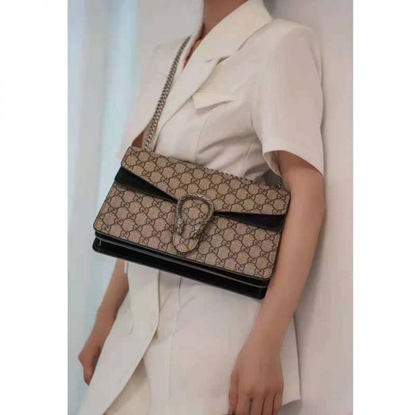 Gucci GG Women Dionysus GG Small Shoulder Bag Beige Ebony GG Supreme Canvas Black Suede (7)