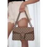 Gucci GG Women Dionysus GG Small Shoulder Bag Beige Ebony GG Supreme Canvas Brown Suede - Image 10