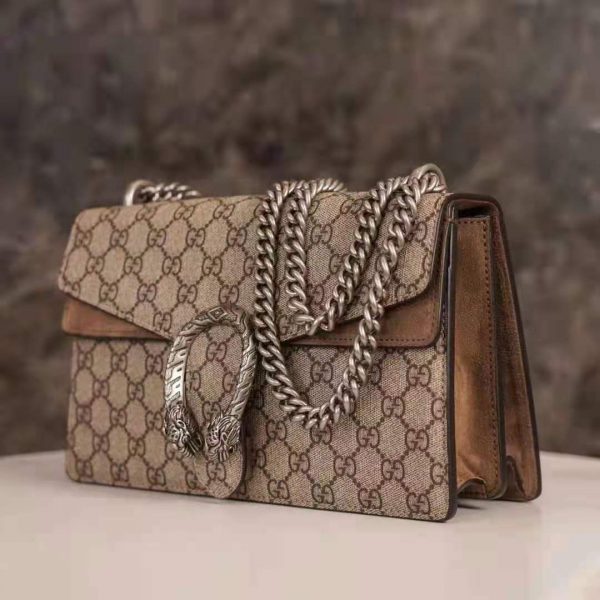 Gucci GG Women Dionysus GG Small Shoulder Bag Beige Ebony GG Supreme Canvas Brown Suede (10)