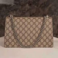 Gucci GG Women Dionysus GG Small Shoulder Bag Beige Ebony GG Supreme Canvas Brown Suede