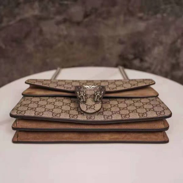 Gucci GG Women Dionysus GG Small Shoulder Bag Beige Ebony GG Supreme Canvas Brown Suede (13)
