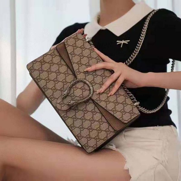 Gucci GG Women Dionysus GG Small Shoulder Bag Beige Ebony GG Supreme Canvas Brown Suede (3)