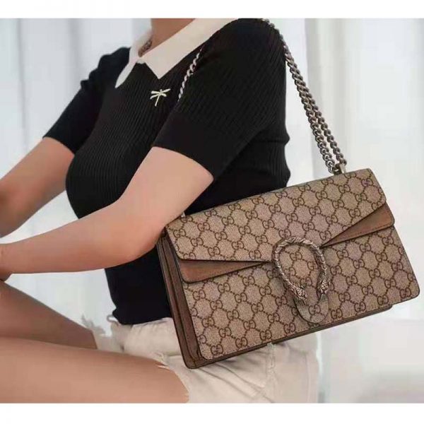 Gucci GG Women Dionysus GG Small Shoulder Bag Beige Ebony GG Supreme Canvas  Brown Suede - LULUX