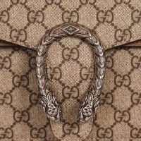 Gucci GG Women Dionysus GG Small Shoulder Bag Beige Ebony GG Supreme Canvas Brown Suede