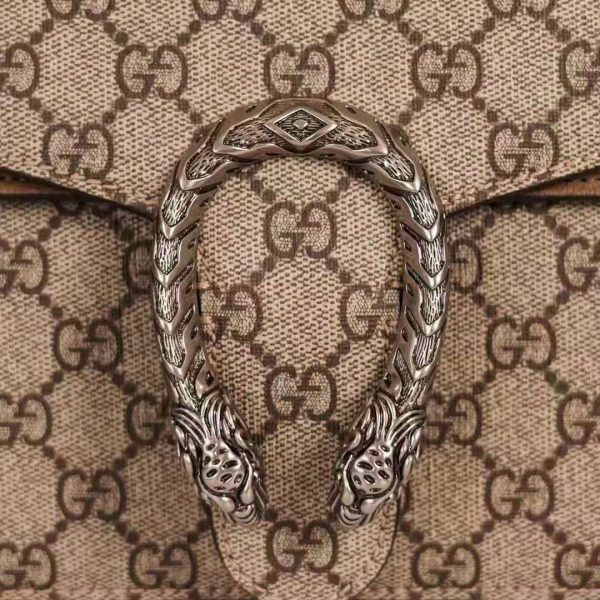 Gucci GG Women Dionysus GG Small Shoulder Bag Beige Ebony GG Supreme Canvas Brown Suede (8)