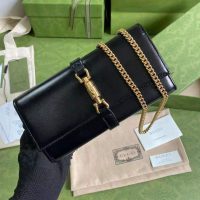 Gucci GG Women GG Jackie 1961 Chain Wallet Black Leather Gold-Toned Hardware