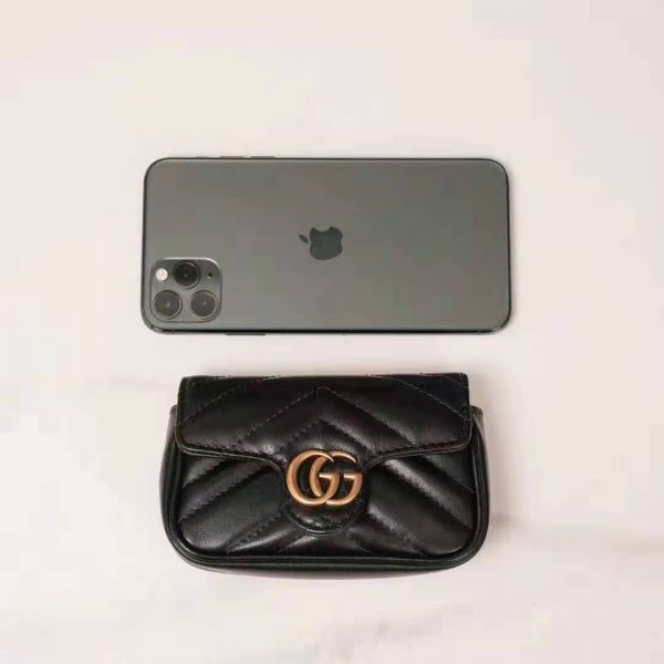 Gucci GG Women GG Marmont Matelassé Leather Super Mini Bag Black Matelassé Chevron (10)