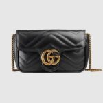 Gucci GG Women GG Marmont Matelassé Leather Super Mini Bag Black Matelassé Chevron