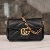 Gucci GG Women GG Marmont Matelassé Leather Super Mini Bag Black Matelassé Chevron