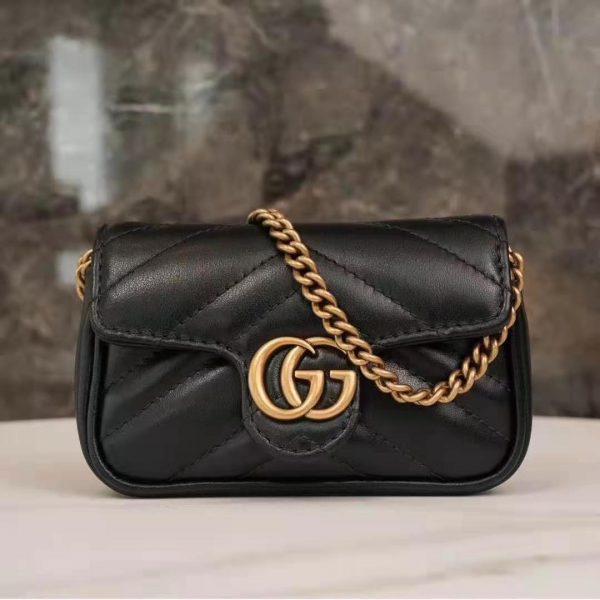 Gucci GG Women GG Marmont Matelassé Leather Super Mini Bag Black Matelassé Chevron (5)