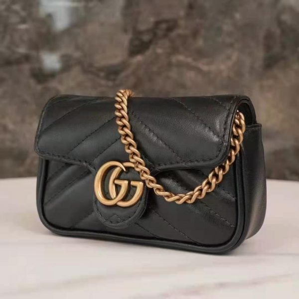 Gucci GG Women GG Marmont Matelassé Leather Super Mini Bag Black Matelassé Chevron (6)