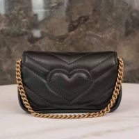 Gucci GG Women GG Marmont Matelassé Leather Super Mini Bag Black Matelassé Chevron