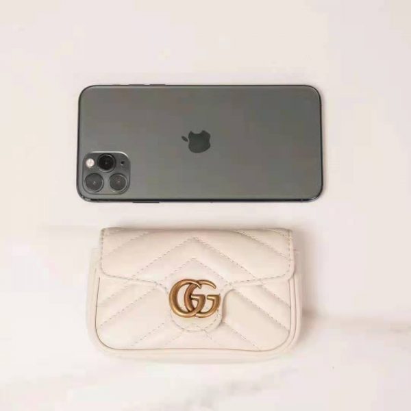 Gucci GG Women GG Marmont Matelassé Leather Super Mini Bag White Matelassé Chevron (12)