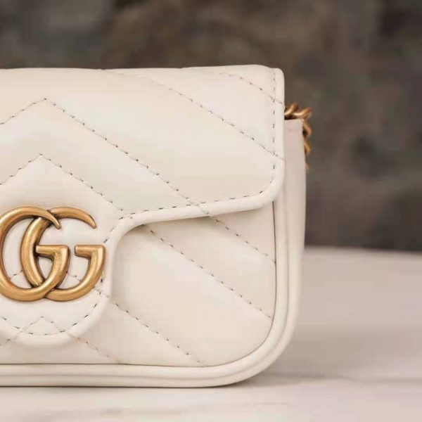 Gucci GG Women GG Marmont Matelassé Leather Super Mini Bag White Matelassé Chevron (13)