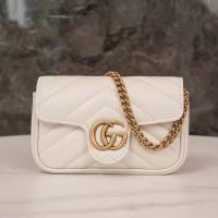 Gucci GG Women GG Marmont Matelassé Leather Super Mini Bag White Matelassé Chevron