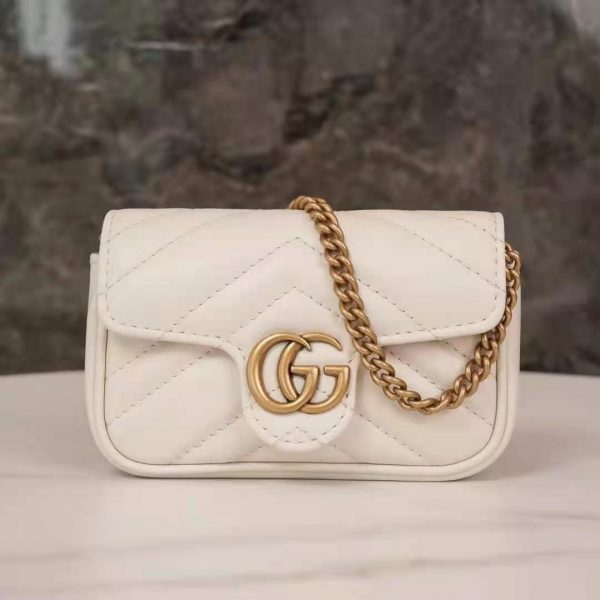 Gucci GG Women GG Marmont Matelassé Leather Super Mini Bag White Matelassé Chevron (8)