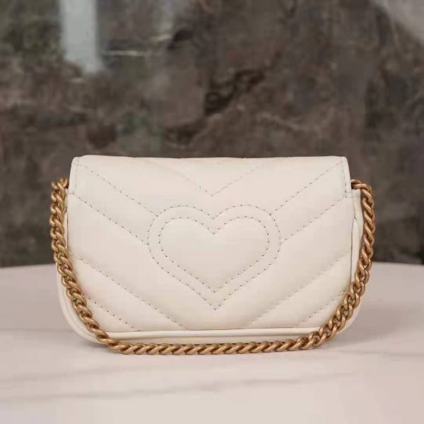 Gucci GG Women GG Marmont Matelassé Leather Super Mini Bag White Matelassé Chevron (9)