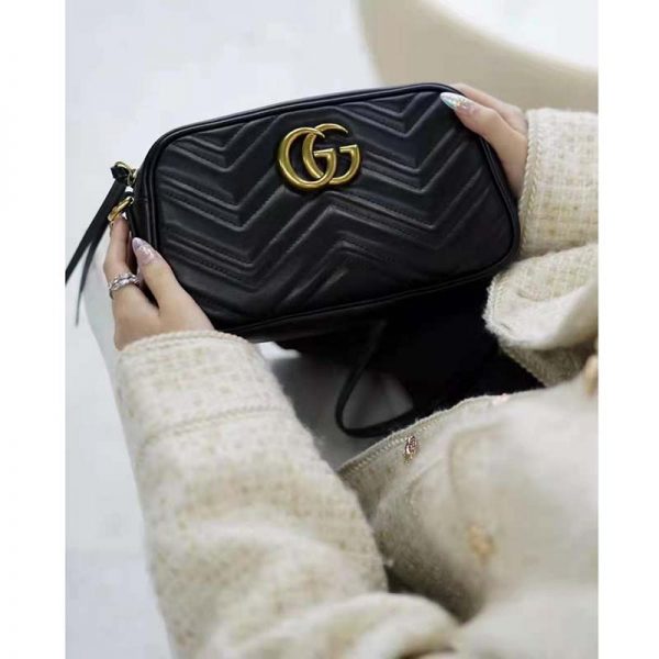 Gucci GG Women GG Marmont Small Matelassé Shoulder Bag Black Double G (17)