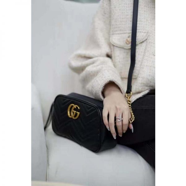 Gucci GG Women GG Marmont Small Matelassé Shoulder Bag Black Double G (18)